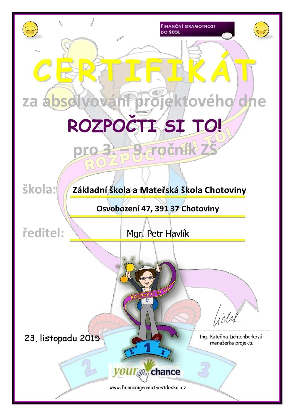 ZS Chotoviny CERTIFIKAT